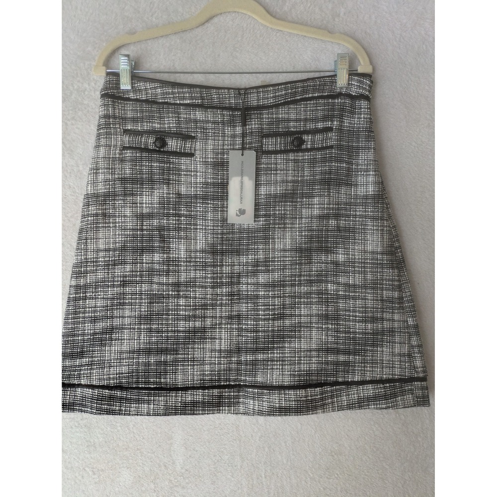 NEW Karl Lagerfeld A-Line Skirt Women's 8 Black White Textured Faux Leather Trim